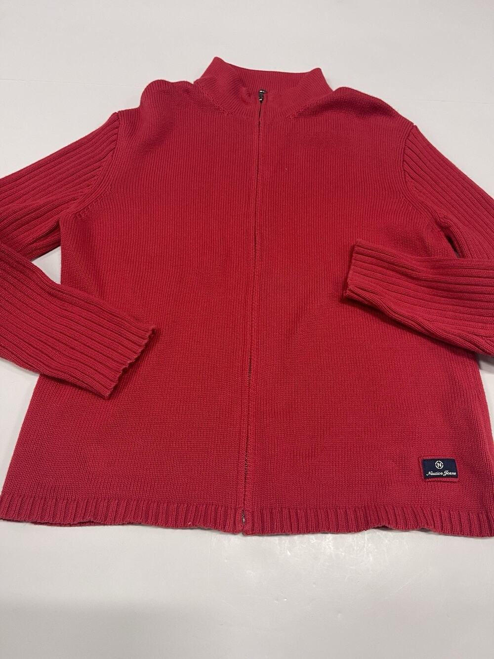 Nautica Full Zip Sweater Cardigan Red Soft